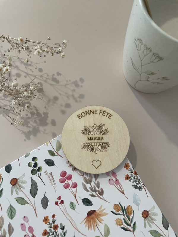 Magnet  cercle, maman, encadrement fleurs